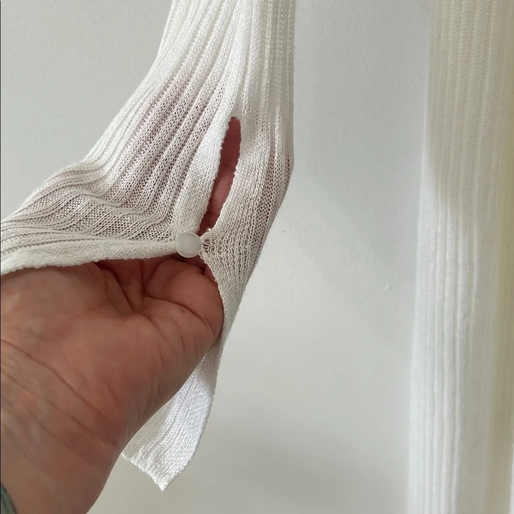 Tahari Sweater Women’s M White Linen Open Front Duster Romantic Feminine - Picture 6 of 16